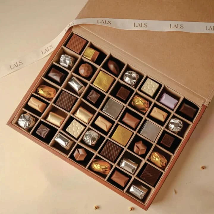 Assorted Chocolates in Tan Leather Box