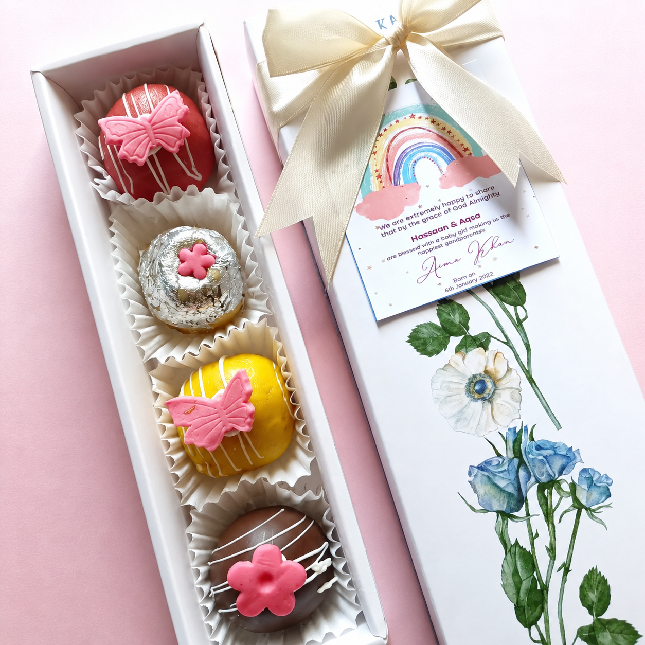 White Floral Birth Announcement Box