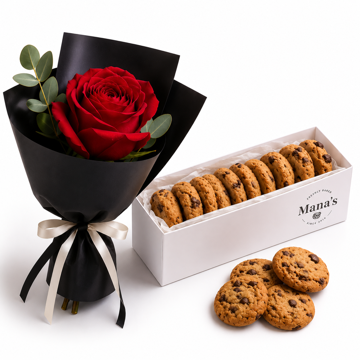 Sweet Rose Duo | Red Rose & Chocolate Cookie Gift Set