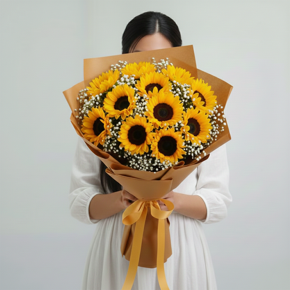 Sunny Serenity Flowers Bouquet | 12 Sunflowers