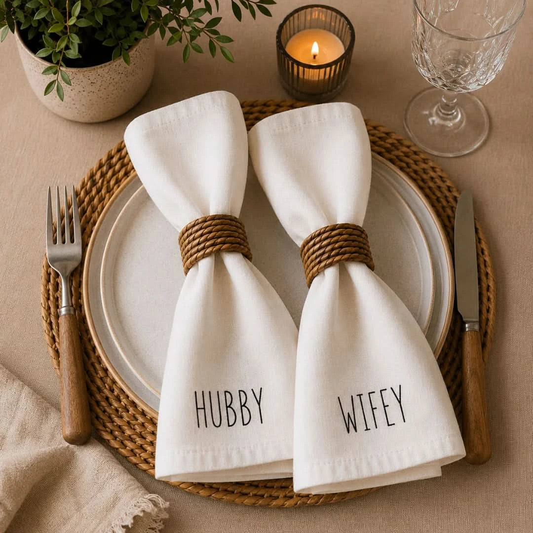 Hubby & Wifey Printed Napkin Set (Set of 2)
