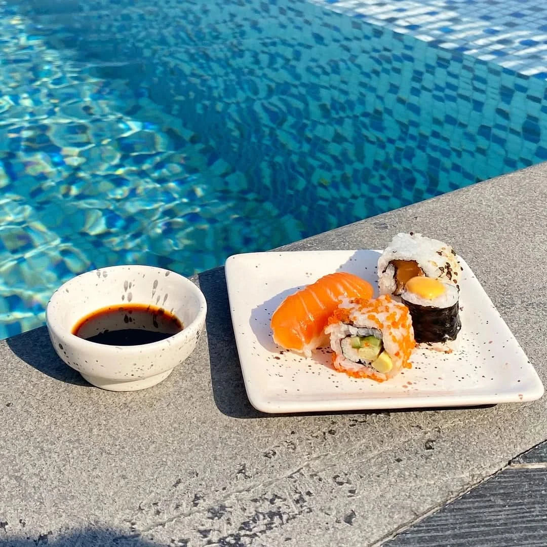 Corfu White Sushi Plate & Dip Pot